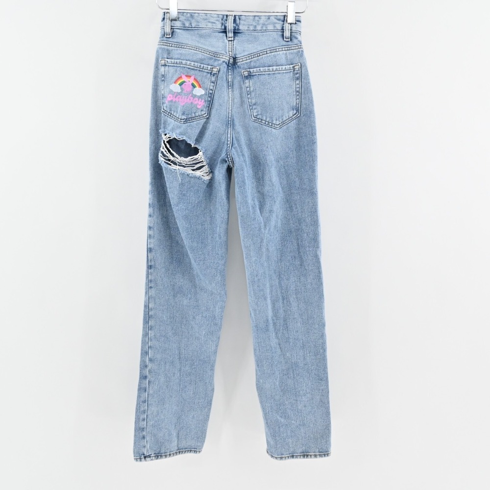 Playboy X Pacsun Slash Mom‎ Jeans Size 25 Distressed Rainbow Paint Pocket Pride - Picture 2 of 12